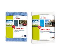 ALCLEAR Microfaser Auto Poliertuch 2-Seiten-Allrounder, 40x40 cm blau & 950001 Microfaser Fenstertuch - ideal als Scheibentuch zum Putzen von Auto, Haushalt, Fenster & Chrom - 40x45 cm, Weiss