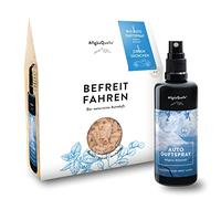 AllgäuQuelle® BIO Auto-Duft-Set BEFREIT FAHREN | Lufterfrischer: Duftspray & Zirben-Säckchen als natürlicher Duftbaum | Auto-Erfrischer Spray | Auto-Zubehör Set für Auto Innenraum und Wohnmobil