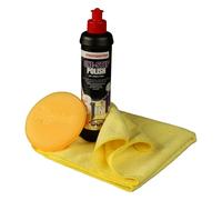 AllorA One-Step Polish Set - Auto Hand Politur Set - 3in1 Menzerna Politur (250ml) + Meguiar's Auftragsschwamm (Soft Foam Applicator Pad) + AllorA Mikrofasertuch (40x40cm)