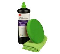 AllorA Schleifpasten Set | Polierpad grün gewaffelt/glatt (Ø160/80mm) + Mikrofasertuch grün (40x40cm) + 3M Perfect-It Fastcut Plus Extrem 51815 (1kg)