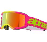 Alpinestars Vision 5 Wordmark Motocross-Brille in Pink-Fluo-Gelb mit verspiegeltem rotem Plexiglas