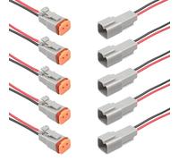 Alriedy 5 Paare DT Stecker Connectors 2 Polig,DT Steckverbinder 2 Polig,Wasserdichter Elektrischer Kabelverbinder,Mit 15cm 16AWG Kabel, Kfz Stecker 2 Polig,Für Auto, Motorräder, Lkw, Boote, Grau