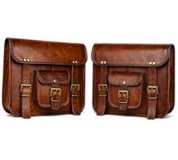 American Blue 2 x Motorradtasche aus echtem Leder, Fahrradtasche aus Leder | Werkzeugtasche, braun, Lenker, Sissy Bar, Reisetasche, Satteltaschen, 2 Stück