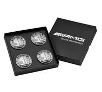 AMG Radnabenabdeckung, 3D-Aluminium, Schwarz/Silber, 66,8 mm Zentrierloch, Werkzeuglose Montage, 4er Set, A0004005100