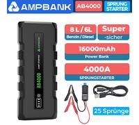 Ampbank 4000A 24000mAh Starthilfe starthilfekabel Booster Powerbank 6.0Diesel