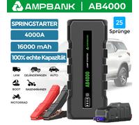 Ampbank Starthilfe starthilfekabel Booster Powerbank 6.0Diesel 4000A 24000mAh DE