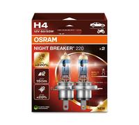 OSRAM NIGHT BREAKER 220, H4, 220% mehr Helligkeit, Halogen-Scheinwerferlampe, 64193NB220, Faltschachtel (2 Lampen), white
