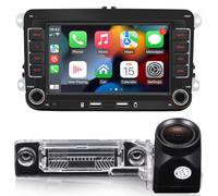 Android Autoradio mit Bildschirm+Rückfahrkamera für Amarok Beetle Bora Caddy Golf MK5 MK6 Jetta Passat Scirocco Polo,7 Zoll Wireless CarPlay Android Auto mit Bluetooth FM/AM RDS WiFi GPS Navi