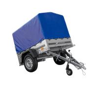 Tieflader Garden Trailer 150 KIPP 150x106 cm [mit blauer Hochplane, Hochspriegel und Stützrad]