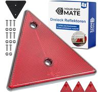 Anhänger Reflektor Dreiecke, 4 Pack, in Rot, mit Schrauben Set, 15 cm Seitenlängen, 70 mm Lochabstand, mit E-Prüfzeichen, Rückstrahler hinten, dreieckige Streuscheibe Heck, Hängerdreieck rechts Links