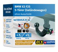 ANHÄNGERKUPPLUNG für BMW X3 F25 14-17 abnehmbar WESTFALIA +13pol E-Satz ABE
