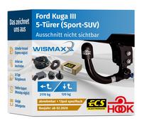 ANHÄNGERKUPPLUNG für Ford Kuga III ab 20 vert. abnehmbar HOOK +13pol E-Satz ECS