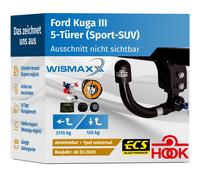 ANHÄNGERKUPPLUNG für Ford Kuga III ab 20 vert. abnehmbar HOOK +7pol E-Satz ABE