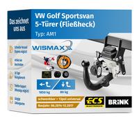 ANHÄNGERKUPPLUNG für VW Golf Sportsvan 14-17 schwenkbar BRINK +13pol E-Satz ABE
