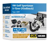 ANHÄNGERKUPPLUNG für VW Golf Sportsvan 14-17 schwenkbar BRINK +13poli E-Satz ECS