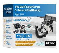 ANHÄNGERKUPPLUNG für VW Golf Sportsvan 14-17 schwenkbar BRINK +7po E-Satz JAEGER