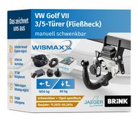 ANHÄNGERKUPPLUNG für VW Golf VII 12-14 schwenkbar BRINK +13pol E-Satz JAEGER