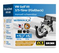 ANHÄNGERKUPPLUNG für VW Golf VII 12-19 schwenkbar BRINK +13pol E-Satz ABE