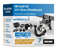 ANHÄNGERKUPPLUNG für VW Golf VII 12-19 schwenkbar BRINK +13polig E-Satz Erich J