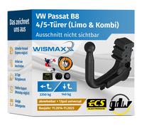 ANHÄNGERKUPPLUNG für VW Passat B8 ab 14 vert. abnehmbar GDW +13pol E-Satz ABE