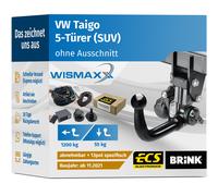 ANHÄNGERKUPPLUNG für VW Taigo ab 21 vert. abnehmbar BRINK +13pol E-Satz ECS