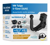 ANHÄNGERKUPPLUNG für VW Taigo ab 21 vert. abnehmbar GDW +13pol E-Satz JAEGER