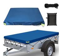 Anhängerplane Flachplane 207x114x10cm Abdeckplane für Anhänger mit 8M Planenseil Reflexstreifen Ösen Verstärktes 420D Oxford Material Wasserfest Winddichte für PKW Autoanhänger Blau