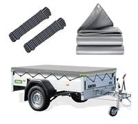 Anhängerplane Flachplane 217x117x8cm, WASSERFEST Anhänger Abdeckplane mit Planenseil, Ideal für UNSINN Web 10, GW Leopard CB-AP, Pongratz LPA 206, Böckmann und 750kg/850kg/1000kg 210x110cm Anhänger