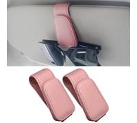 Anwlki Brillenhalt Brillenhalter für Auto Sonnenblende 2 Packungen Magnetisch Leder Sonnenbrillenhalter Auto Brillenhalterung Ticket-Karten-Clip (Rosa)