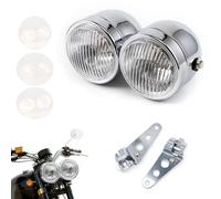 APEBAZY Motorrad Doppelscheinwerfer chrom mit Halterung doppelte runde Frontleuchte für Bobber Street Fighter Naked Cafe Racer Dominator