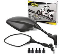 Area1 Motorroller/Motorrad Spiegel Paar E-geprüft, universal mit M10 + M8 Adapter, kompatibel mit Piaggio Vespa Gilera Sym Kymco Peugeot Malaguti REX ATU Explorer Keeway Rieju Baotian Qinqgi Niu Zero