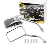 Area1 Universal Motorrad Rückspiegel Paar e-geprüft 2xM10 Rechtsgewinde + 5Adapter, Spiegel kompatibel mit Vintage Custom Chopper Retro Naked-Bikes Scrambler Streetfighter Cafe-Racer (chrom)