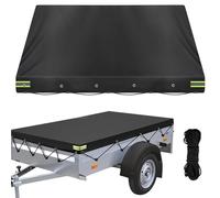 AROMUJOY Anhänger Plane 214x122x13cm, 600D Oxford Anhängerplane Flachplane mit 8M Planenseil, Abdeckplane Verstärkte für PKW 750kg Autoanhänger, Wasserdicht Winddichte Reißfeste, Schwarz