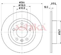 ASHIKA 2x Bremsscheibe hinten Ø264 mm Voll für Opel Corsa D S07 1.2 1.4 Fiat