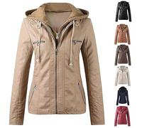 ASIYAN Lederjacke Damen Winter Motorrad Jacke Bomberjacke Bikerjacke Mit Reißverschluss Übergangsjacke Kunstleder Jacken Große Größen Oversized Motorradjacke Trendige Oberbekleidung(Khaki,XXL)