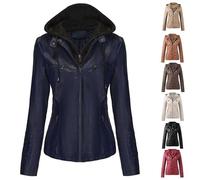 ASIYAN Lederjacke Damen Winter Motorrad Jacke Bomberjacke Bikerjacke Mit Reißverschluss Übergangsjacke Kunstleder Jacken Große Größen Oversized Motorradjacke Trendige Oberbekleidung(Blue,5XL)