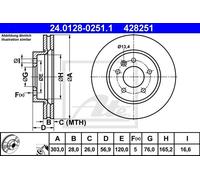 ATE Bremsscheibe 24.0128-0251.1 belüftetVorne Rechts Links für VW Amarok 2.0 TSI BiTDI 4motion TDI 3.0