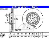 Bremsscheibe ATE 24.0128-0245.1 vorne, belüftet, hochkarbonisiert, 1 Stück