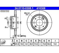 ATE Bremsscheibe 24011003081 voll 261mm 10mm für KIA
