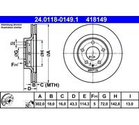 ATE 24.0118-0149.1 Brake Disc for MAZDA