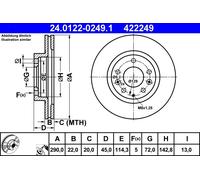 ATE Bremsscheibe 24012202491 belüftet 290mm 22mm für MAZDA