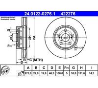 ATE Bremsscheibe 24012202761 belüftet 275mm 22mm für TOYOTA