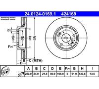 ATE 24.0124-0169.1 Brake Disc for RENAULT