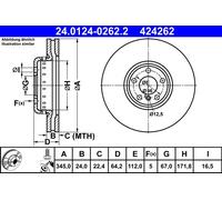 ATE 24.0124-0262.2 Brake Disc for BMW,TOYOTA
