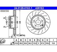 ATE Bremsscheibe vorne rechts links Gelocht/innenbel. 312,0mm für MERCEDES-BENZ 24.0128-0163.1