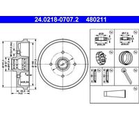 Ate Bremstrommel mit Radlager Hinterachse [Hersteller-Nr. 24.0218-0707.2] für Audi, VW, Seat