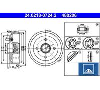 ATE Bremstrommel 24.0218-0724.2 hinten Ø108 mm mit Radlager ohne ABS‑Sensorring 2 Stück