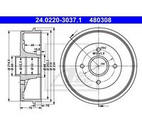 ATE 2x Bremstrommel 24.0220-3037.1 hinten