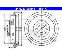 ATE 2x Bremstrommel 24.0223-0020.1 hinten