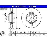 ATE Bremsscheibe 24.0128-0216.1 für CITROËN passend für FIAT PEUGEOT TOYOTA